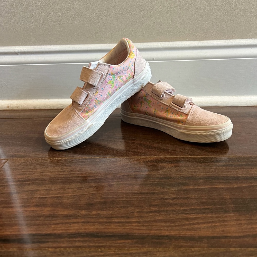 Vans Kids Pink Glitter Velcro Sneakers with Iridescent Panels